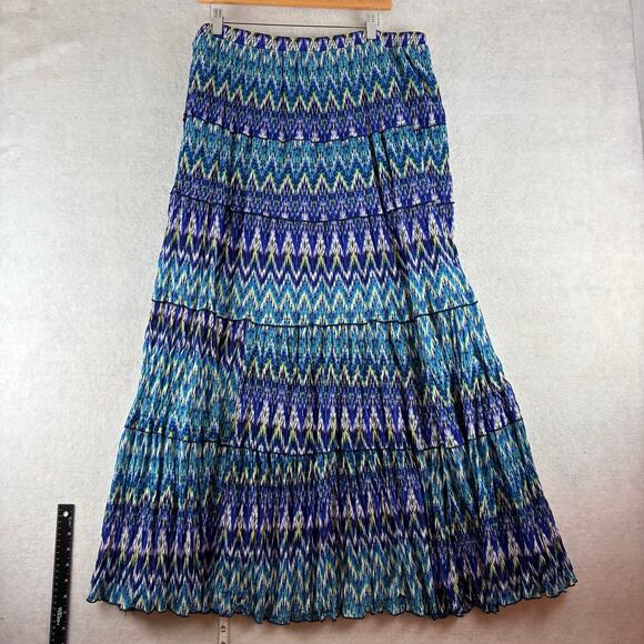 Vintage AGB Chiffon Maxi Skirt Women's Large Lined Blue Teal Chevron Tiered - Picture 2 of 10